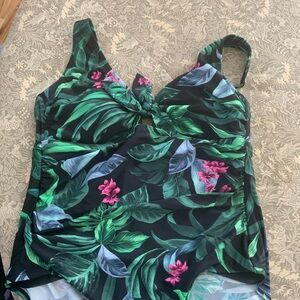 Kona Sol Green and Pink Floral Swimsuit